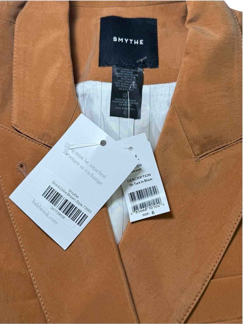 SMYTHE Tuck-In Blazer Desert Sand Tan Size 6 - Picture 5 of 6